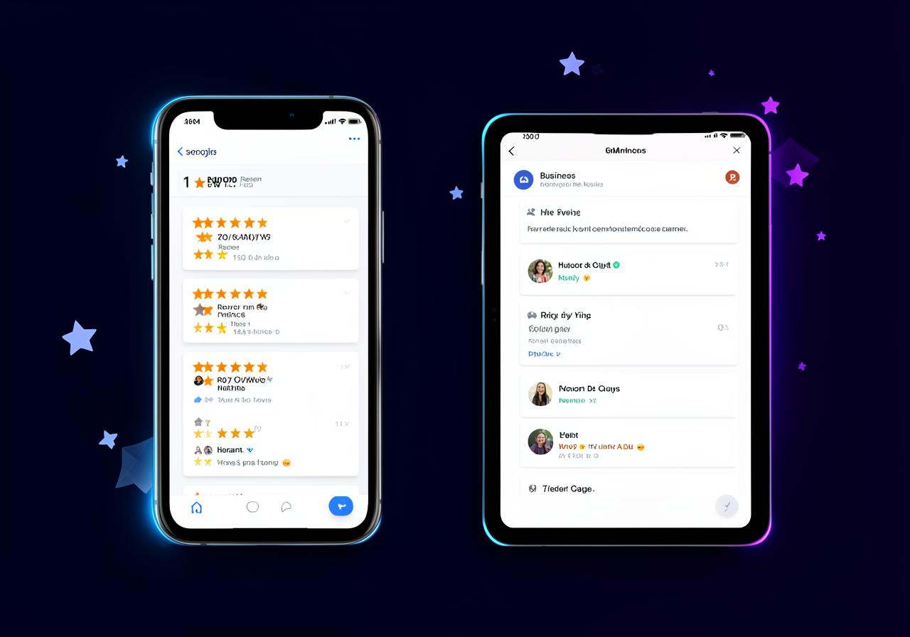 Google review management interface with star ratings on mobile